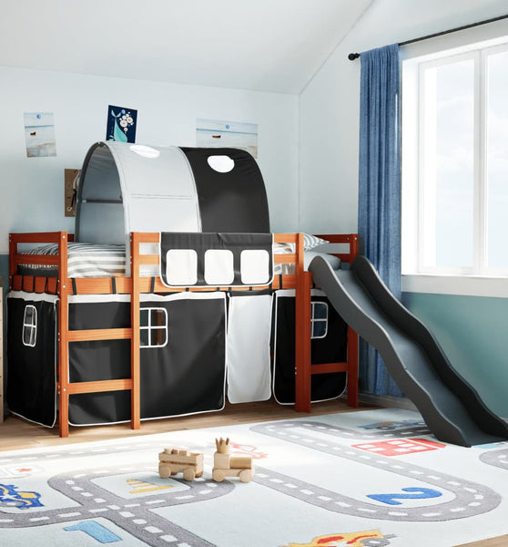 Kinderhochbett mit Tunnel Weiß & Schwarz 90x200 cm Kiefernholz