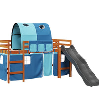 Kinderhochbett mit Tunnel Blau 90x200 cm Massivholz Kiefer