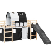 Kinderhochbett mit Tunnel Weiß & Schwarz 90x190 cm Kiefernholz