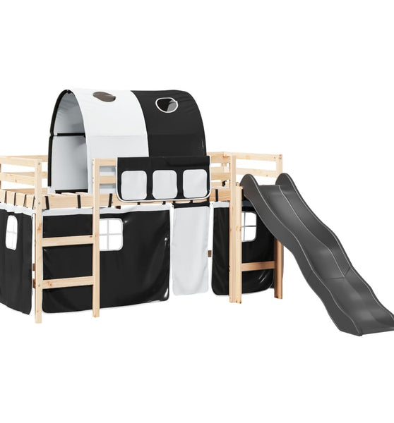 Kinderhochbett mit Tunnel Weiß & Schwarz 90x190 cm Kiefernholz