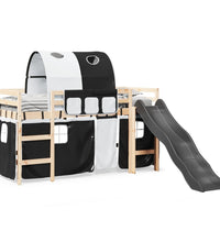Kinderhochbett mit Tunnel Weiß & Schwarz 90x190 cm Kiefernholz