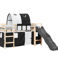 Kinderhochbett mit Tunnel Weiß & Schwarz 90x190 cm Kiefernholz