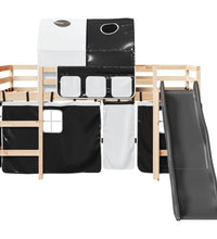 Kinderhochbett mit Tunnel Weiß & Schwarz 90x190 cm Kiefernholz