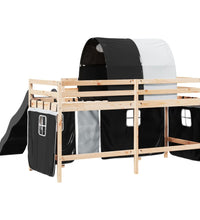 Kinderhochbett mit Tunnel Weiß & Schwarz 90x190 cm Kiefernholz