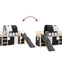 Kinderhochbett mit Tunnel Weiß & Schwarz 90x190 cm Kiefernholz