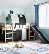 Kinderhochbett mit Tunnel Weiß & Schwarz 90x190 cm Kiefernholz