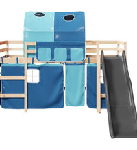 Kinderhochbett mit Tunnel Blau 90x190 cm Massivholz Kiefer