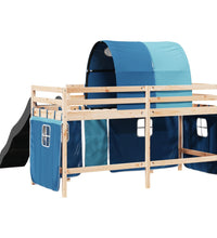 Kinderhochbett mit Tunnel Blau 90x190 cm Massivholz Kiefer