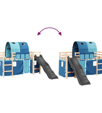 Kinderhochbett mit Tunnel Blau 90x190 cm Massivholz Kiefer