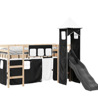 Kinderhochbett mit Turm Weiß & Schwarz 80x200 cm Kiefernholz