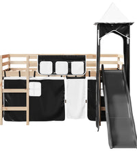 Kinderhochbett mit Turm Weiß & Schwarz 80x200 cm Kiefernholz