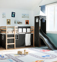 Kinderhochbett mit Turm Weiß & Schwarz 80x200 cm Kiefernholz