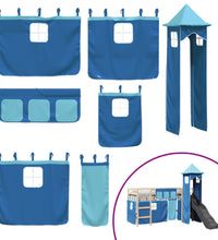 Kinderhochbett mit Turm Blau 80x200 cm Massivholz Kiefer