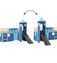 Kinderhochbett mit Turm Blau 80x200 cm Massivholz Kiefer