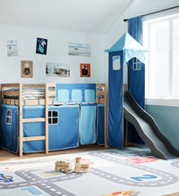Kinderhochbett mit Turm Blau 80x200 cm Massivholz Kiefer