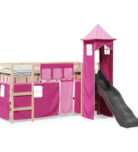 Kinderhochbett mit Turm Rosa 80x200 cm Massivholz Kiefer