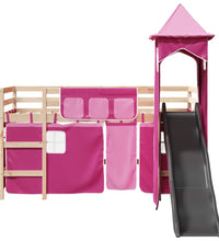 Kinderhochbett mit Turm Rosa 80x200 cm Massivholz Kiefer