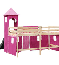 Kinderhochbett mit Turm Rosa 80x200 cm Massivholz Kiefer