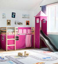 Kinderhochbett mit Turm Rosa 80x200 cm Massivholz Kiefer