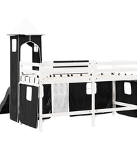 Kinderhochbett mit Turm Weiß & Schwarz 80x200 cm Kiefernholz