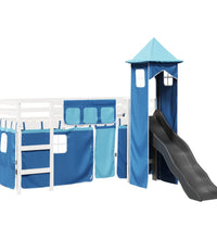 Kinderhochbett mit Turm Blau 80x200 cm Massivholz Kiefer