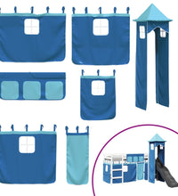 Kinderhochbett mit Turm Blau 80x200 cm Massivholz Kiefer