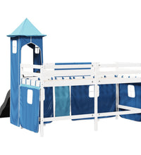 Kinderhochbett mit Turm Blau 80x200 cm Massivholz Kiefer
