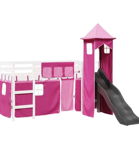 Kinderhochbett mit Turm Rosa 80x200 cm Massivholz Kiefer