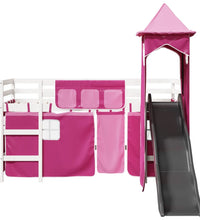 Kinderhochbett mit Turm Rosa 80x200 cm Massivholz Kiefer