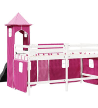 Kinderhochbett mit Turm Rosa 80x200 cm Massivholz Kiefer