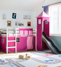 Kinderhochbett mit Turm Rosa 80x200 cm Massivholz Kiefer