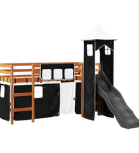 Kinderhochbett mit Turm Weiß & Schwarz 80x200 cm Kiefernholz