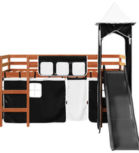 Kinderhochbett mit Turm Weiß & Schwarz 80x200 cm Kiefernholz