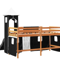 Kinderhochbett mit Turm Weiß & Schwarz 80x200 cm Kiefernholz