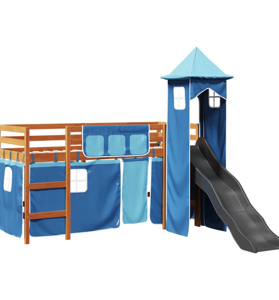 Kinderhochbett mit Turm Blau 80x200 cm Massivholz Kiefer