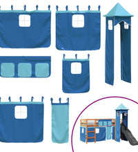 Kinderhochbett mit Turm Blau 80x200 cm Massivholz Kiefer