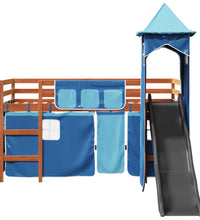 Kinderhochbett mit Turm Blau 80x200 cm Massivholz Kiefer