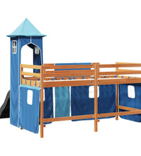 Kinderhochbett mit Turm Blau 80x200 cm Massivholz Kiefer
