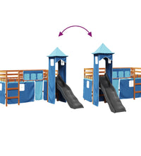 Kinderhochbett mit Turm Blau 80x200 cm Massivholz Kiefer