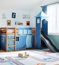 Kinderhochbett mit Turm Blau 80x200 cm Massivholz Kiefer