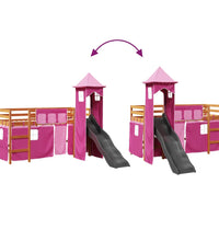 Kinderhochbett mit Turm Rosa 80x200 cm Massivholz Kiefer