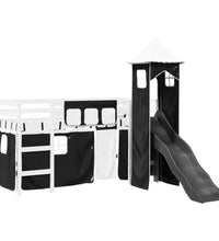 Kinderhochbett mit Turm Weiß & Schwarz 90x200 cm Kiefernholz