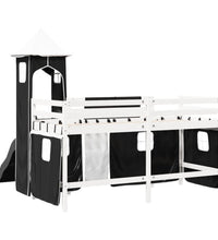Kinderhochbett mit Turm Weiß & Schwarz 90x200 cm Kiefernholz