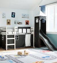 Kinderhochbett mit Turm Weiß & Schwarz 90x200 cm Kiefernholz