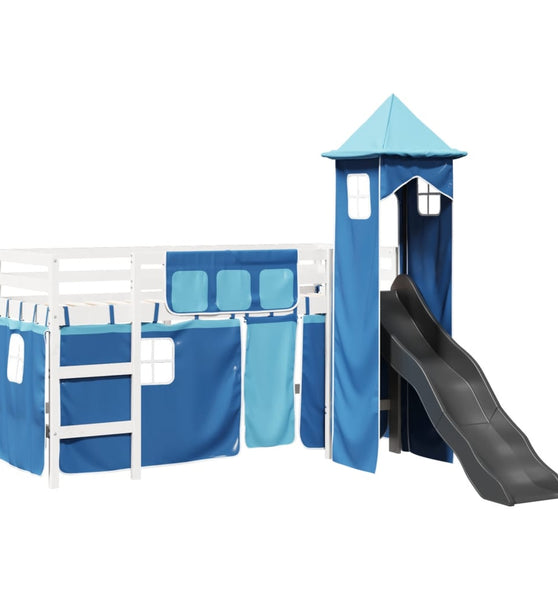 Kinderhochbett mit Turm Blau 90x200 cm Massivholz Kiefer