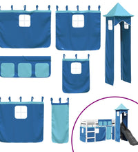 Kinderhochbett mit Turm Blau 90x200 cm Massivholz Kiefer