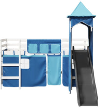 Kinderhochbett mit Turm Blau 90x200 cm Massivholz Kiefer