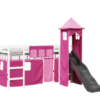Kinderhochbett mit Turm Rosa 90x200 cm Massivholz Kiefer
