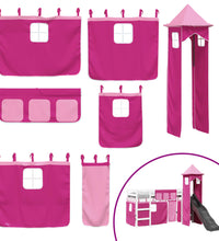 Kinderhochbett mit Turm Rosa 90x200 cm Massivholz Kiefer