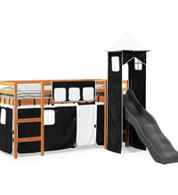 Kinderhochbett mit Turm Weiß & Schwarz 90x200 cm Kiefernholz